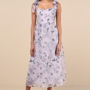 Lulus Prettiest Invite Lavender Floral Organza Tie-strap Midi Dress Purple